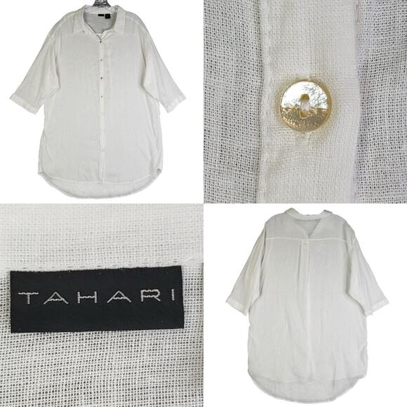 Tahari Tops - Tahari Shirt Top Womens Size XL White Linen Button Up Lagenlook Resort Beachy